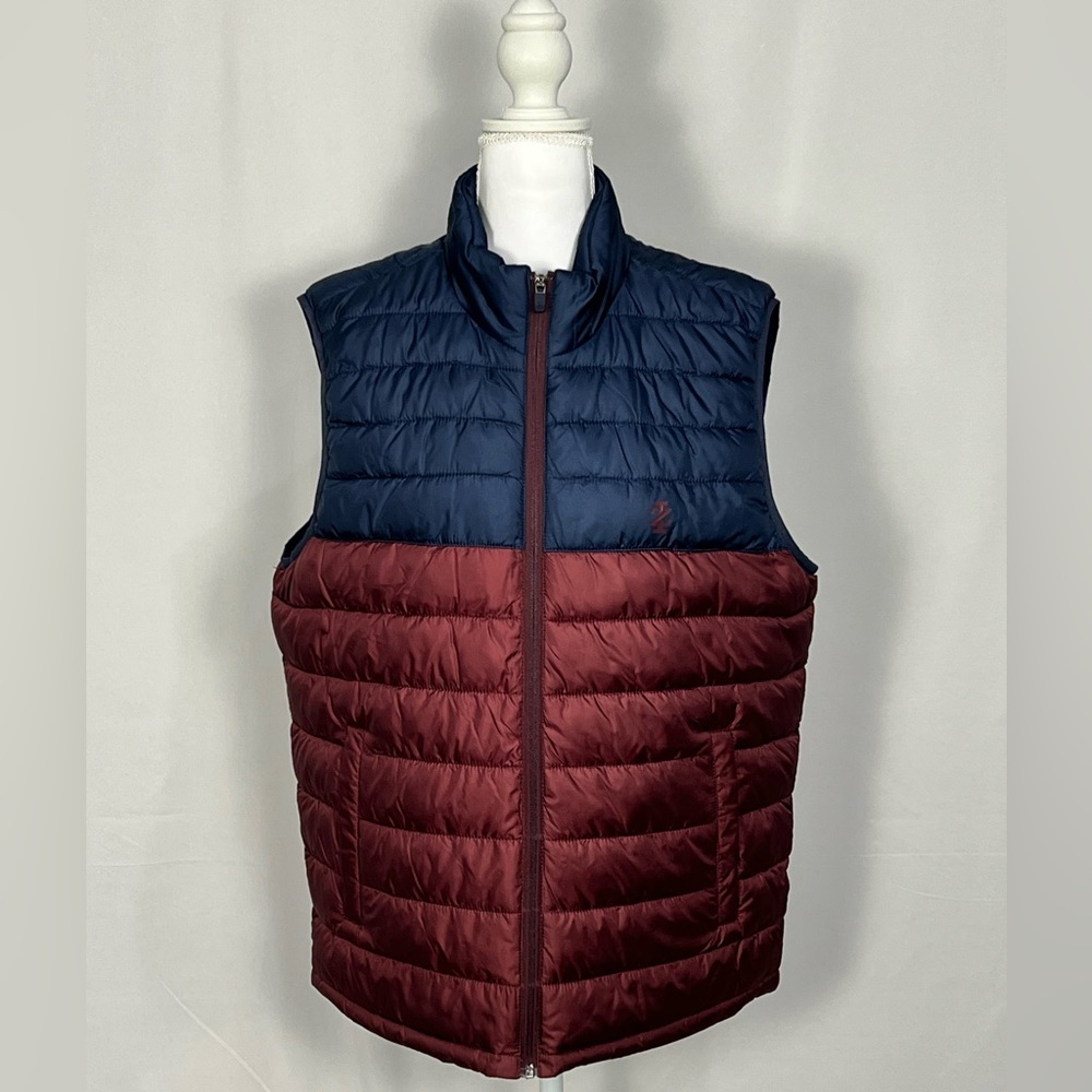Izod Colorblock Quilted Puffer Vest - Navy & Burgundy